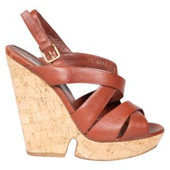 Saint Laurent Brown Deauville Taurillon Kork Wedges Größe IT 39