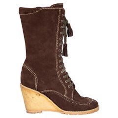 Chloé See by Chloé Brown Suede Lace Up Wedged Boots Size IT 40