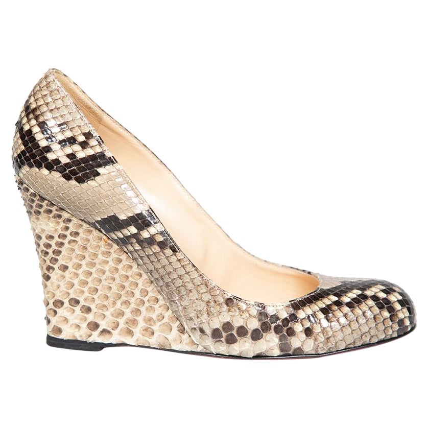 Christian Louboutin Brown Python Ron Ron Wedge Pumps Size IT 37 For Sale