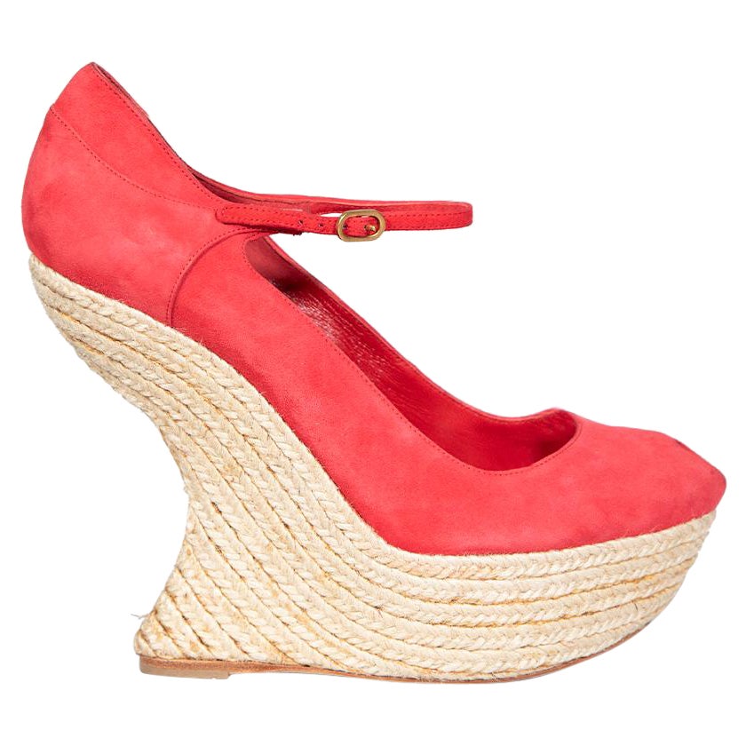 Alexander McQueen Red Suede Mary Jane Curve Wedges Size IT 38