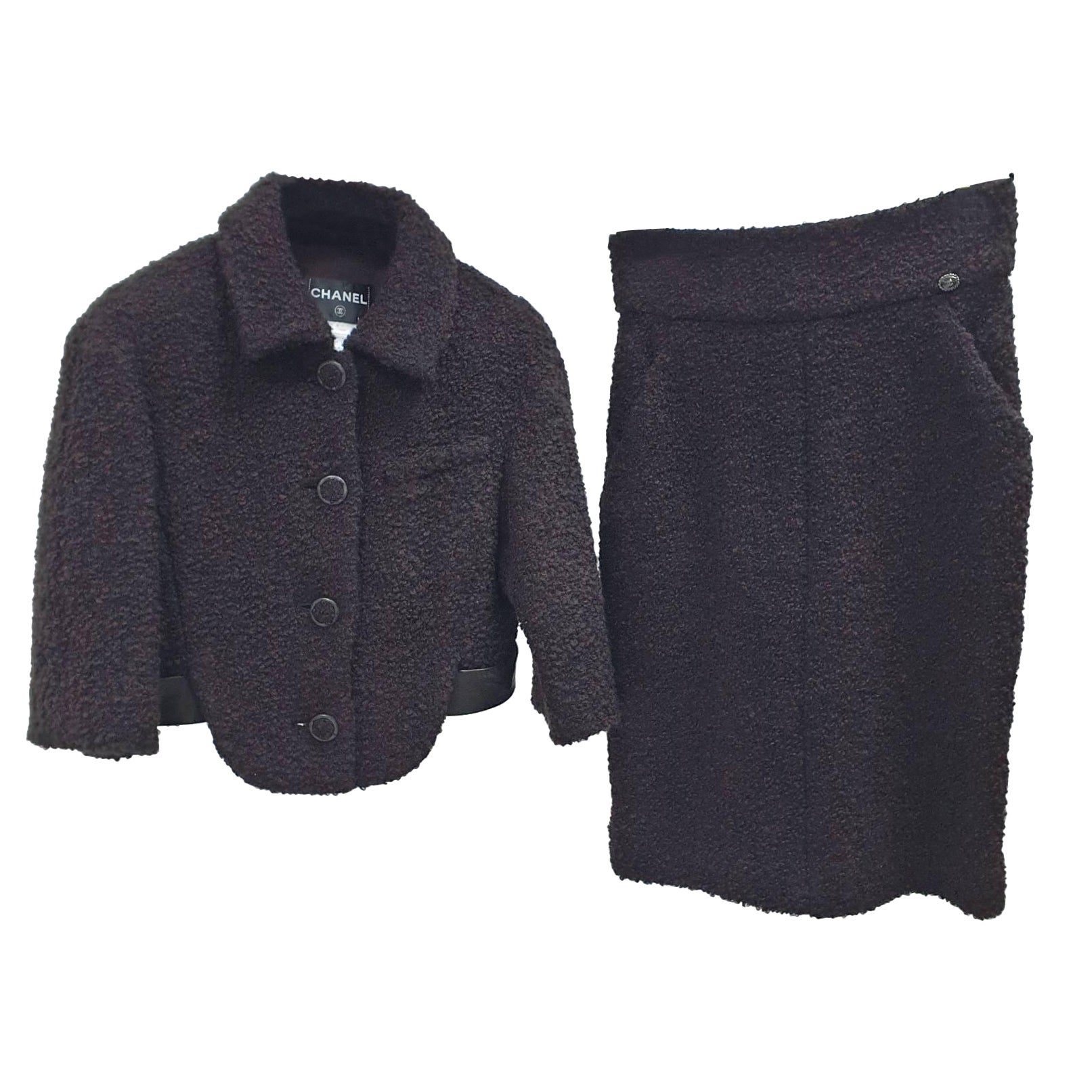 Chanel Black Broun Bouckle Jacket Skirt Suit Set