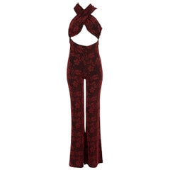 Vintage  House of Harlow 1960 x Revolve Red Floral Jacquard Jumpsuit Size S