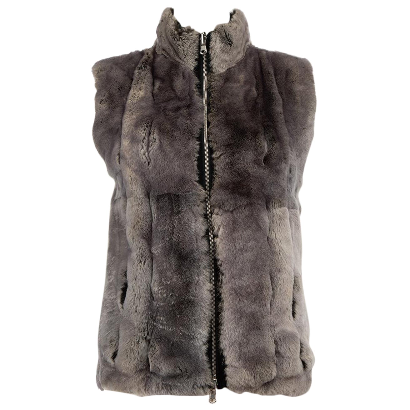 N. PEAL Grey Fur Cashmere Reversible Gilet Size M For Sale