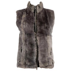 N. PEAL Grey Fur Cashmere Reversible Gilet Size M