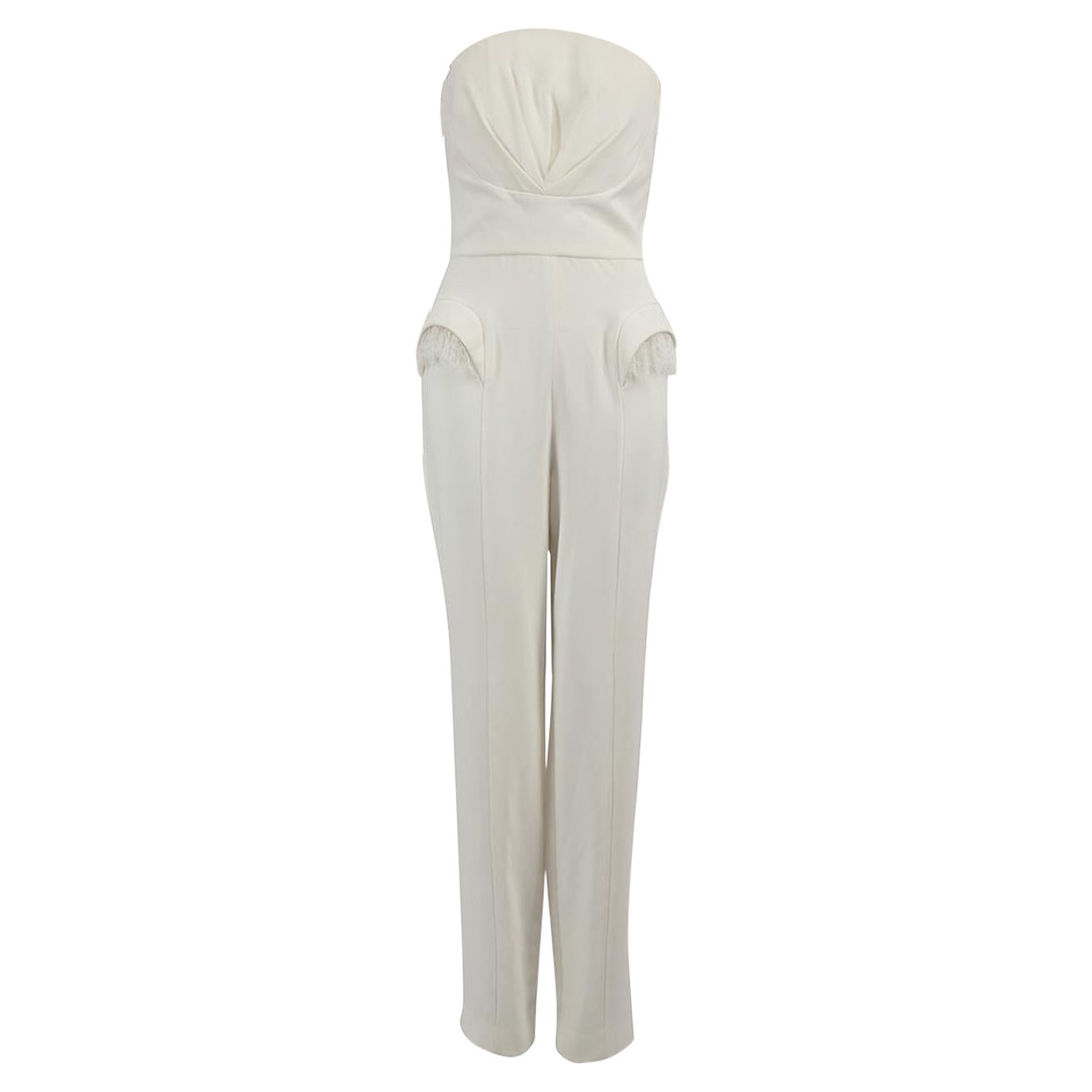 Honayda White Strapless Lace Detail Jumpsuit Size S For Sale