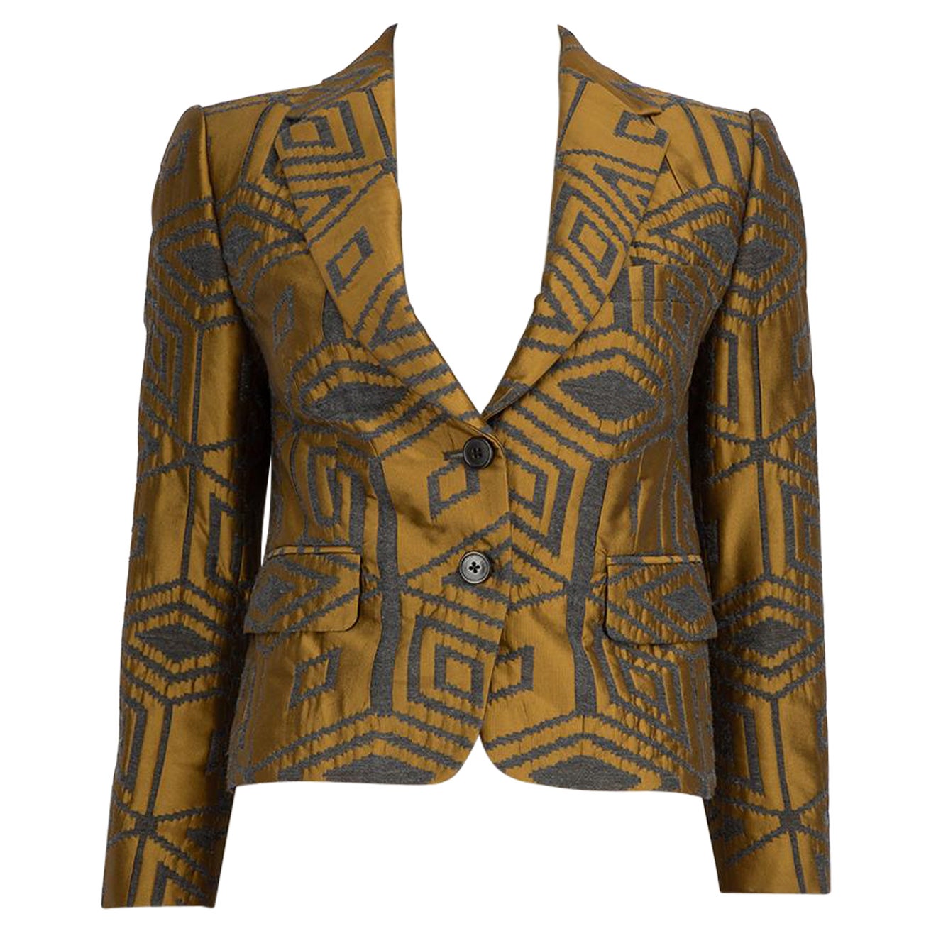 Dries Van Noten Khaki Abstract Jacquard Blazer Size S For Sale