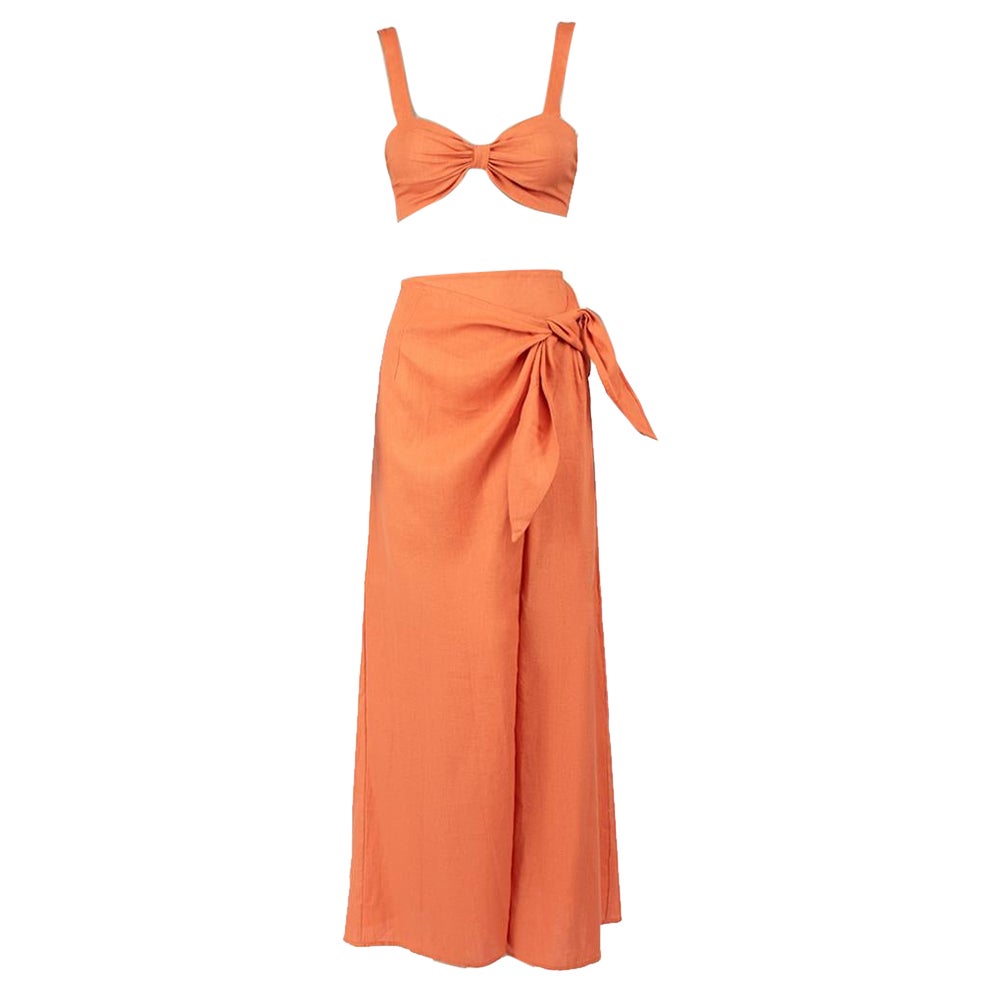 LPA Orange Wrap Maxi Skirt & Crop Top Set Size XS For Sale