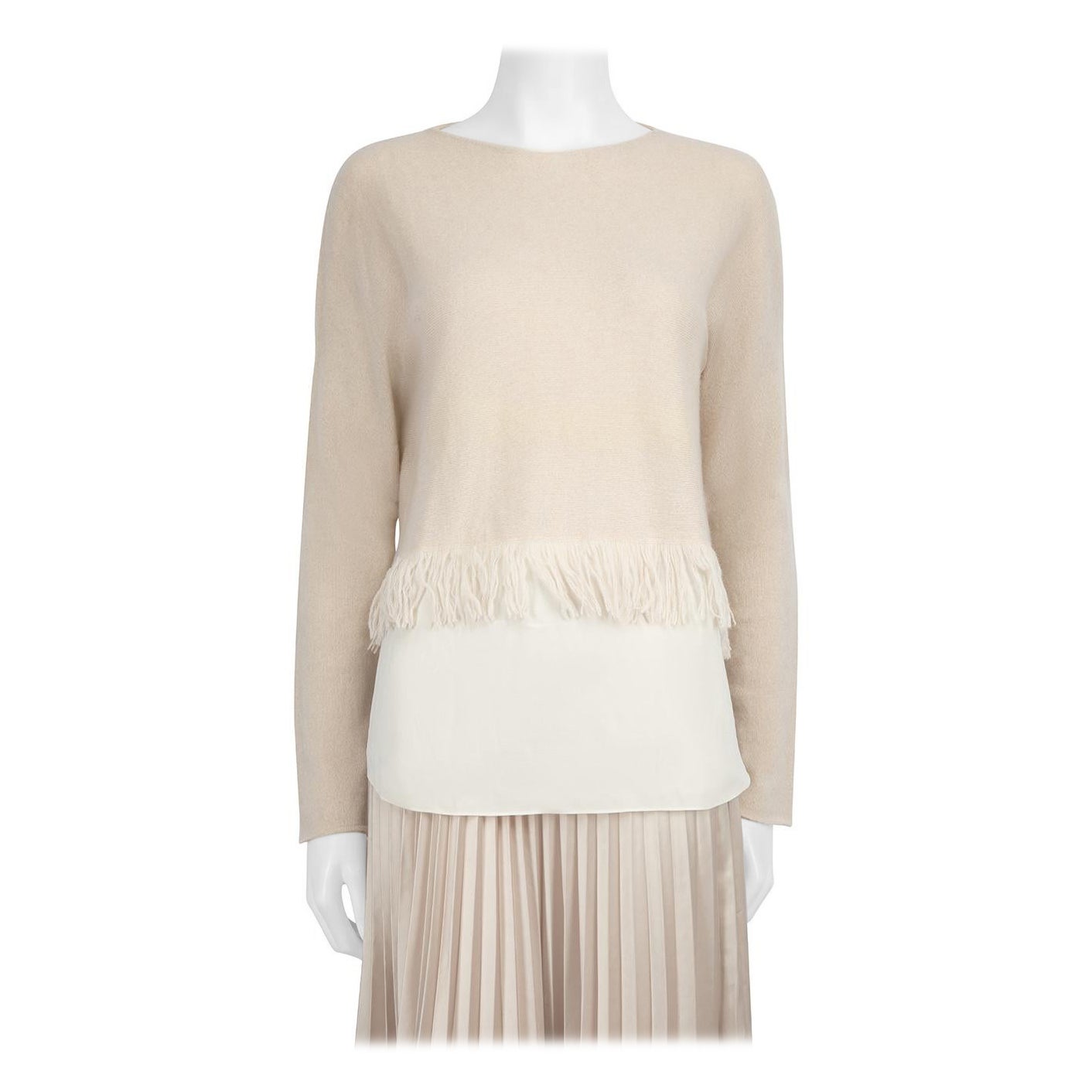 Fabiana Filippi Beige Cashmere Tassel Silk Panel Top Size M For Sale at ...