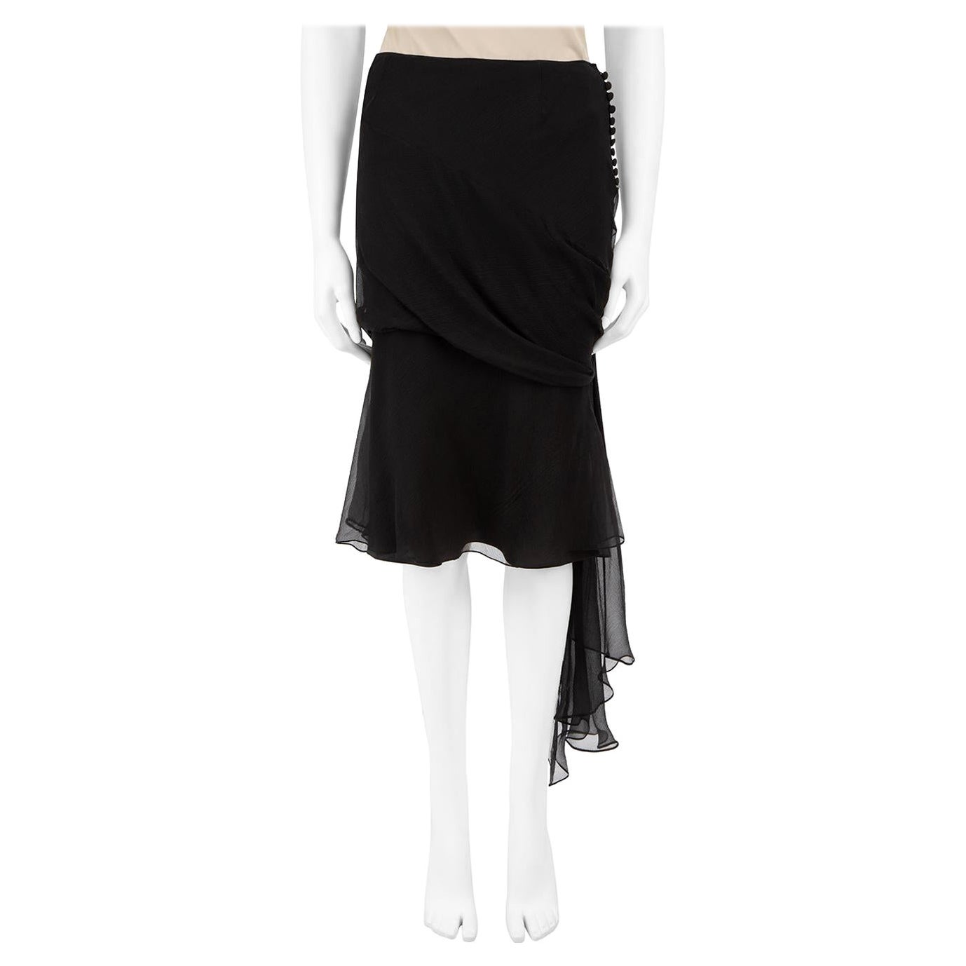 Dior Vintage Black Silk Asymmetric Draped Skirt Size M For Sale