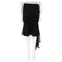 Dior Vintage Black Silk Asymmetric Draped Skirt Size M