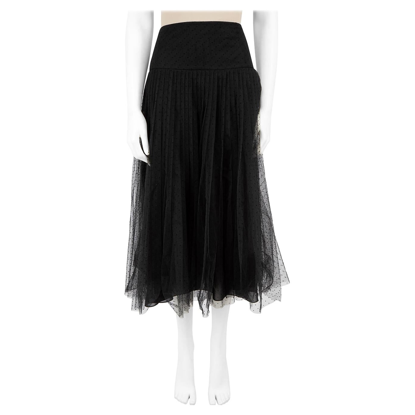 Dior Black Polkadot Mesh Tulle Pleated Skirt Size XL For Sale