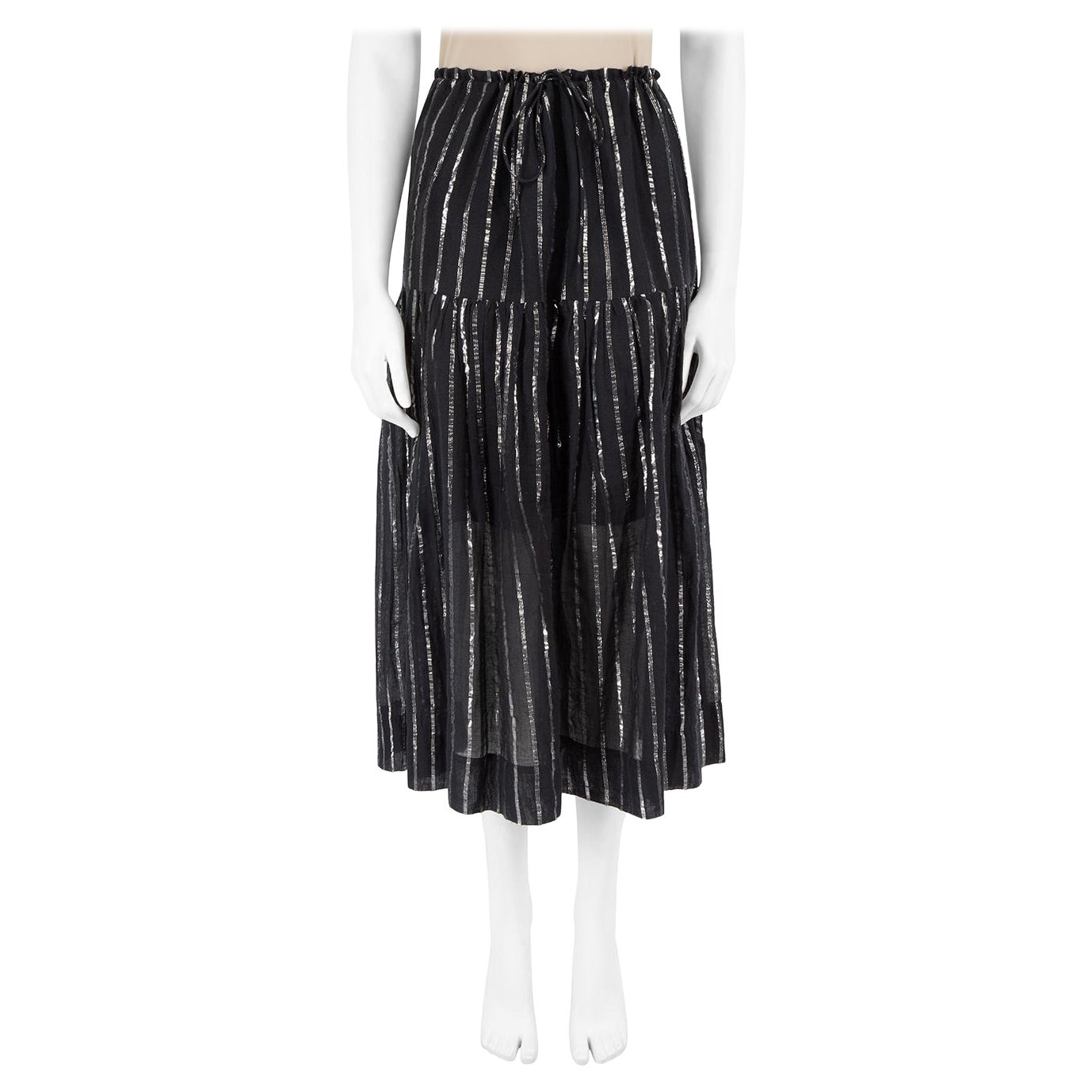 Isabel Marant Etoile Black Metallic Striped Drawstring Midi Skirt  For Sale