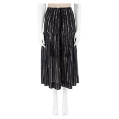 Isabel Marant Etoile Black Metallic Striped Drawstring Midi Skirt 