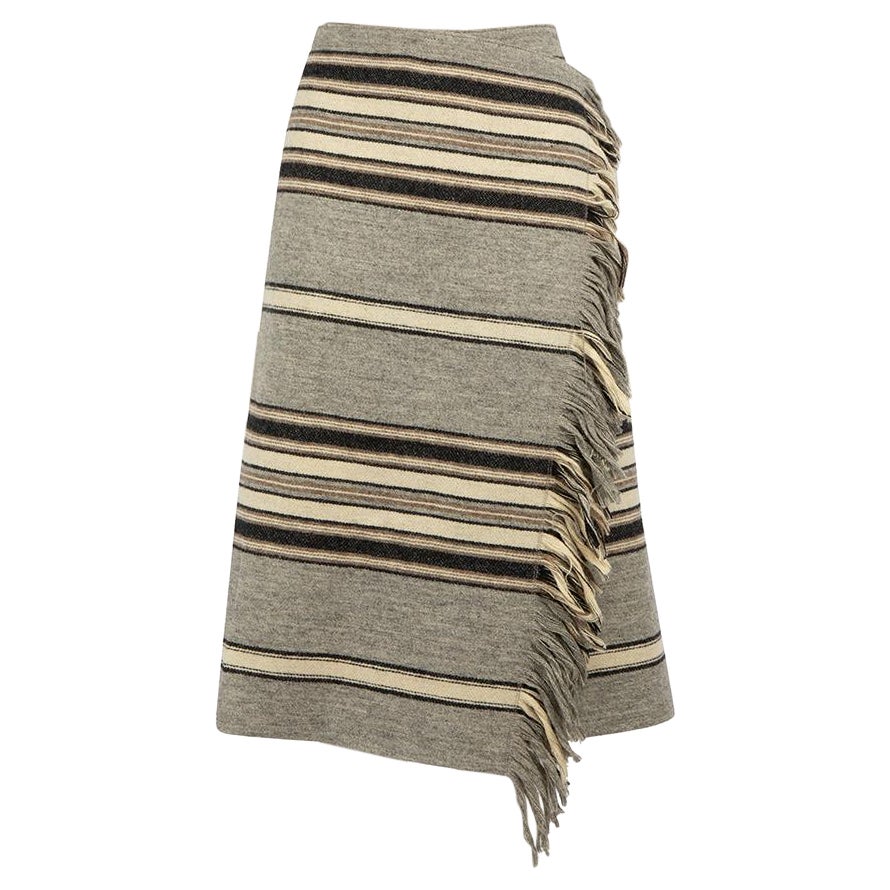 Isabel Marant Grey Wool Striped Tassel Wrap Skirt Size L For Sale