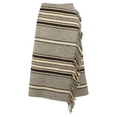 Isabel Marant jupe portefeuille à pompons rayée en laine grise, taille L