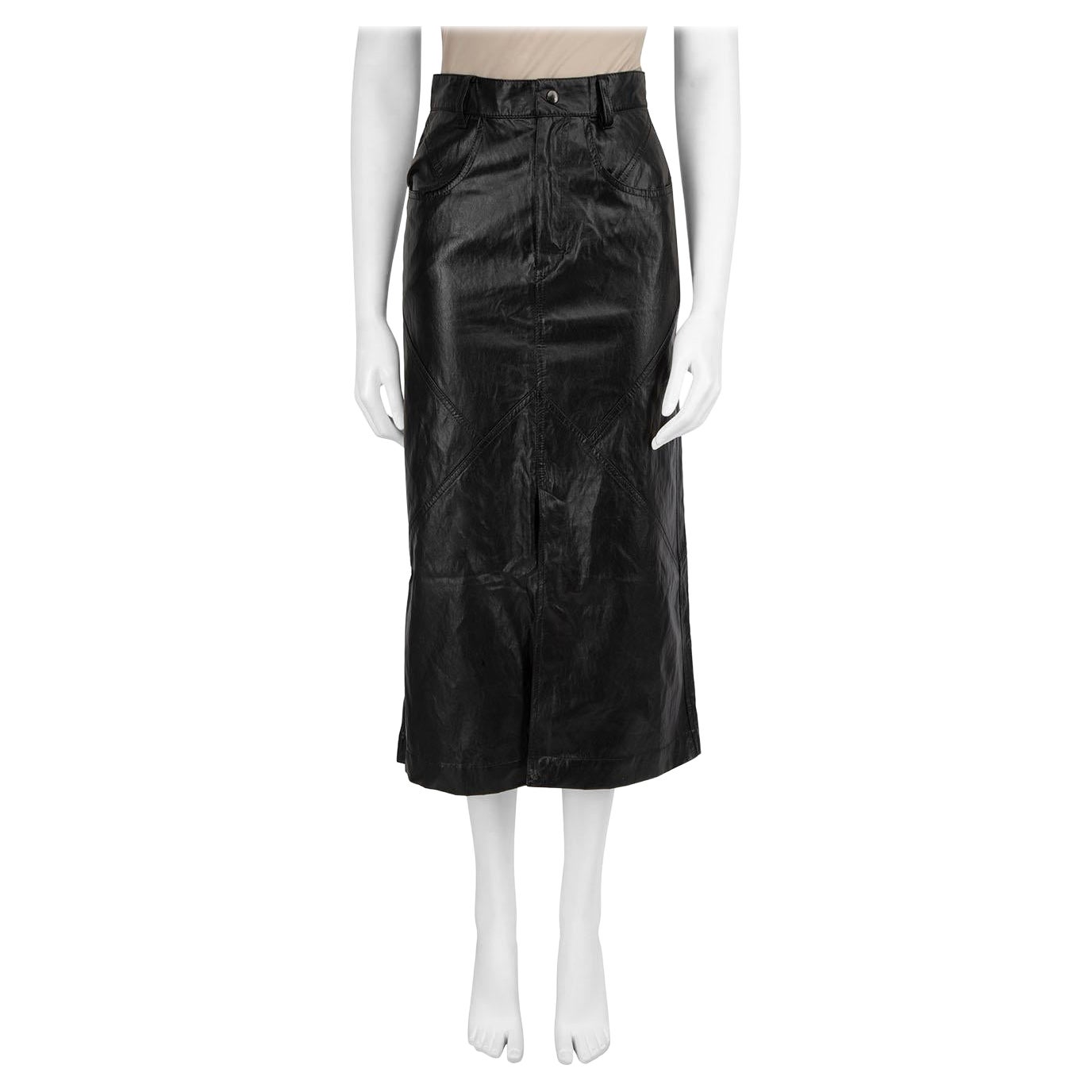 Isabel Marant Isabel Marant Etoile Black Faux Leather Cecilia Midi Skirt Size XS For Sale
