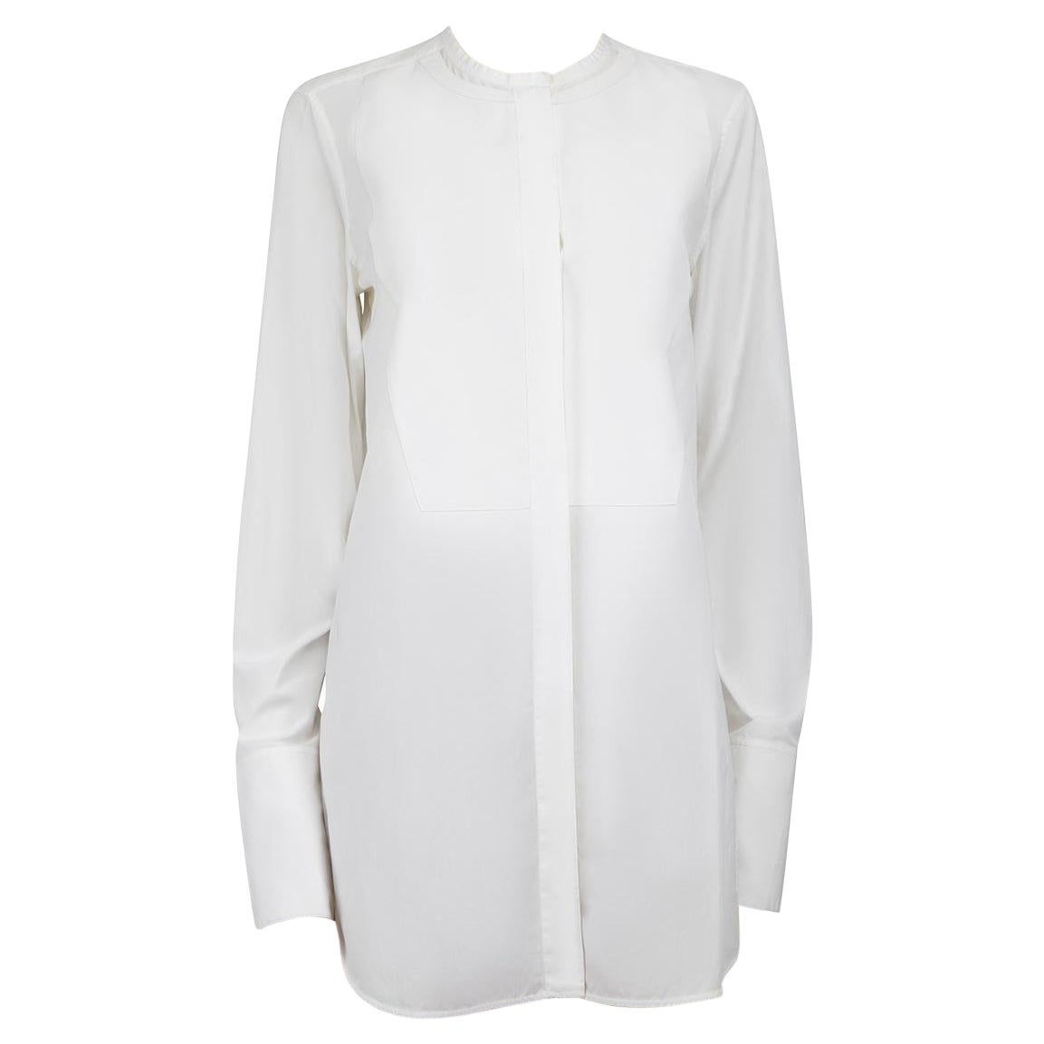 Céline White Collarless Button Up Shirt Size XL For Sale