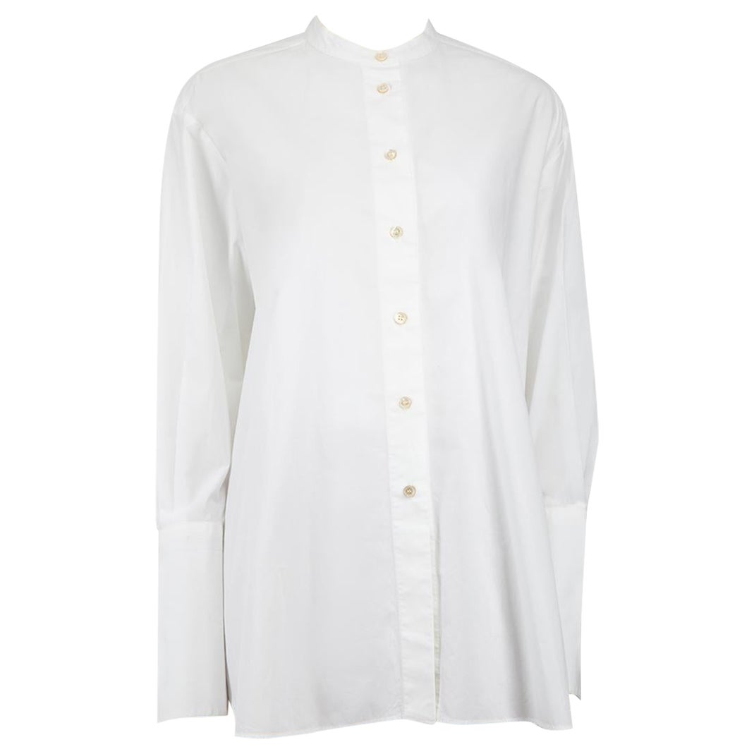 Studio Nicholson White Buttoned Collarless Shirt Size L For Sale