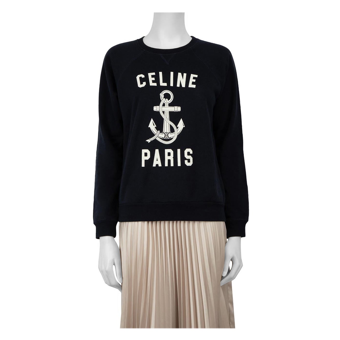 Céline Navy Anchor Logo Print Sweatshirt Size S