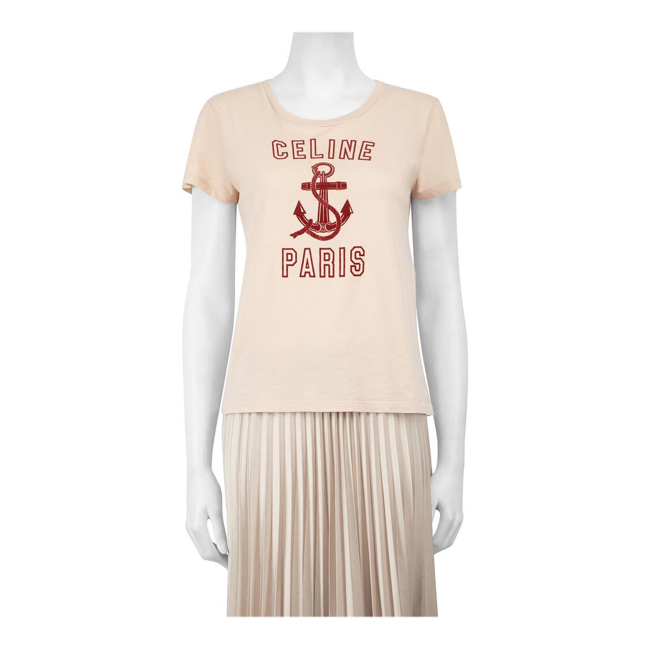 Céline Pink Cotton Flocked Logo T-Shirt Size S For Sale