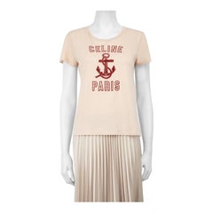 Céline Pink Cotton Flocked Logo T-Shirt Size S
