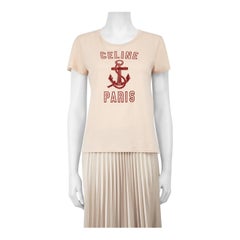 Céline Pink Cotton Flocked Logo T-Shirt Size S