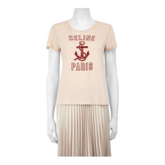 Céline - T-shirt en coton rose avec logo floqué - Taille S