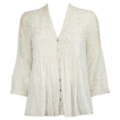 Diane Von Furstenberg White Metallic Buttoned Top Size S