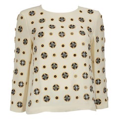 Diane Von Furstenberg Ecru Silk Embellished Top Size S