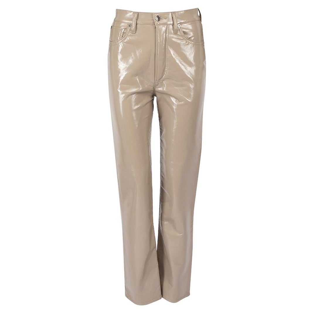 Agolde Taupe Patent Leather Straight Leg Trousers Size XS For Sale