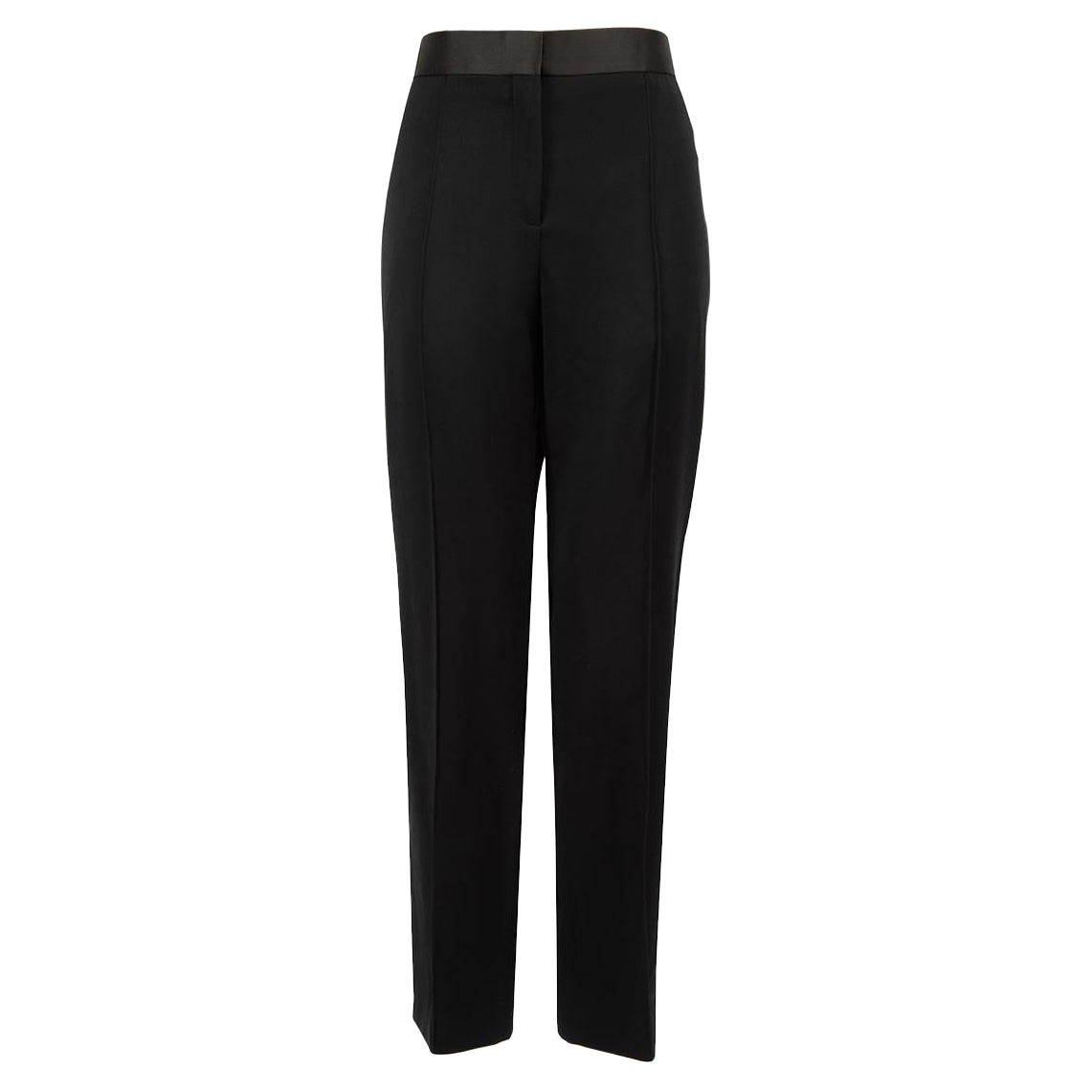 Pantalon fuselé à taille contrastée en laine noire Céline Taille XL en vente