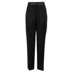 Pantalon fuselé à taille contrastée en laine noire Céline Taille XL