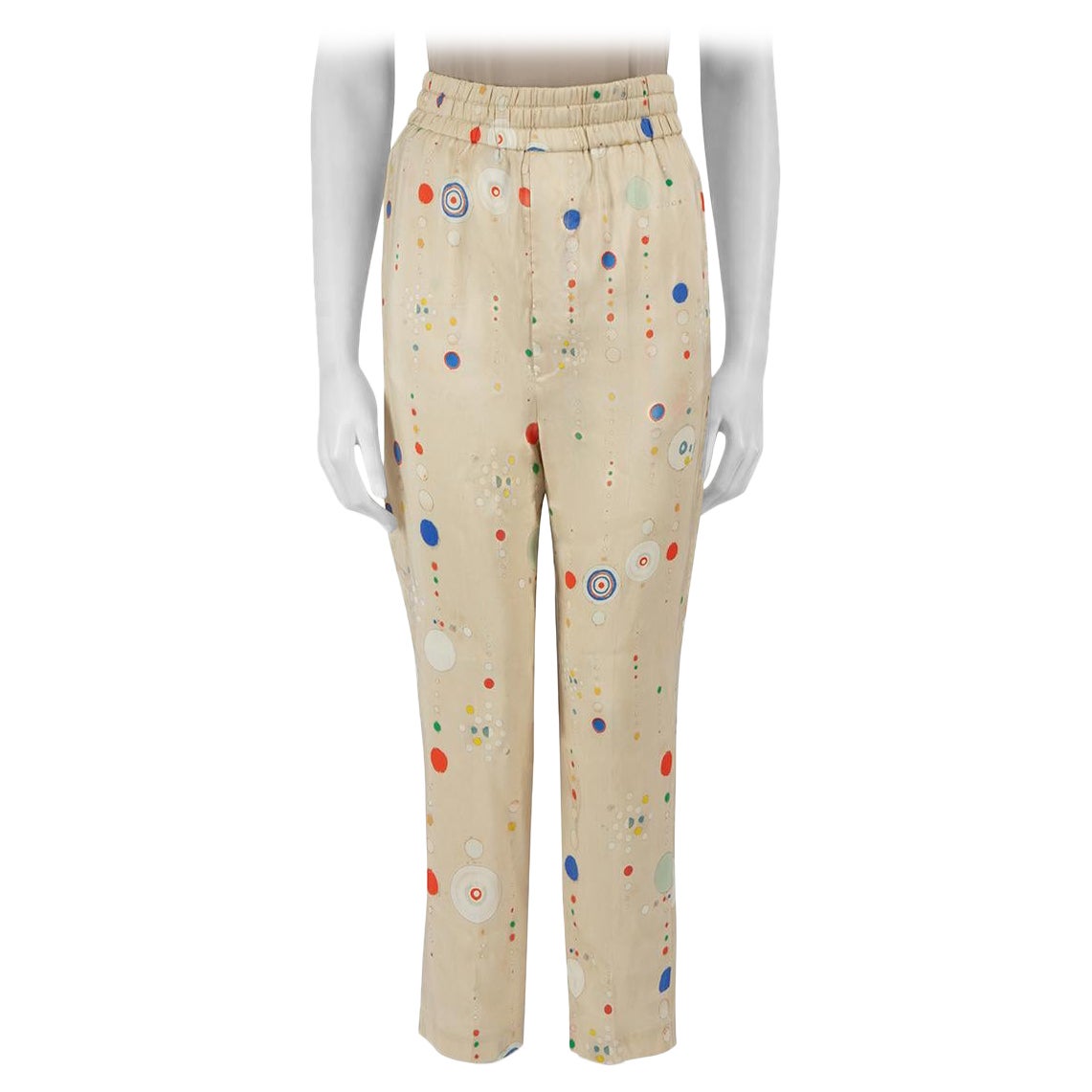 Pantalon mince abstrait en soie écrue Isabel Marant, taille XS en vente