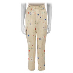 Pantalon mince abstrait en soie écrue Isabel Marant, taille XS