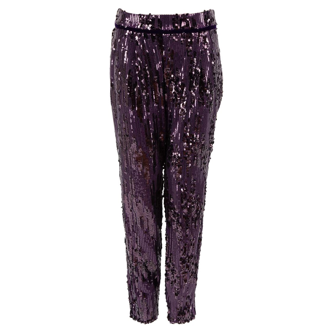Honayda Purple Sequinned Trousers Size M For Sale