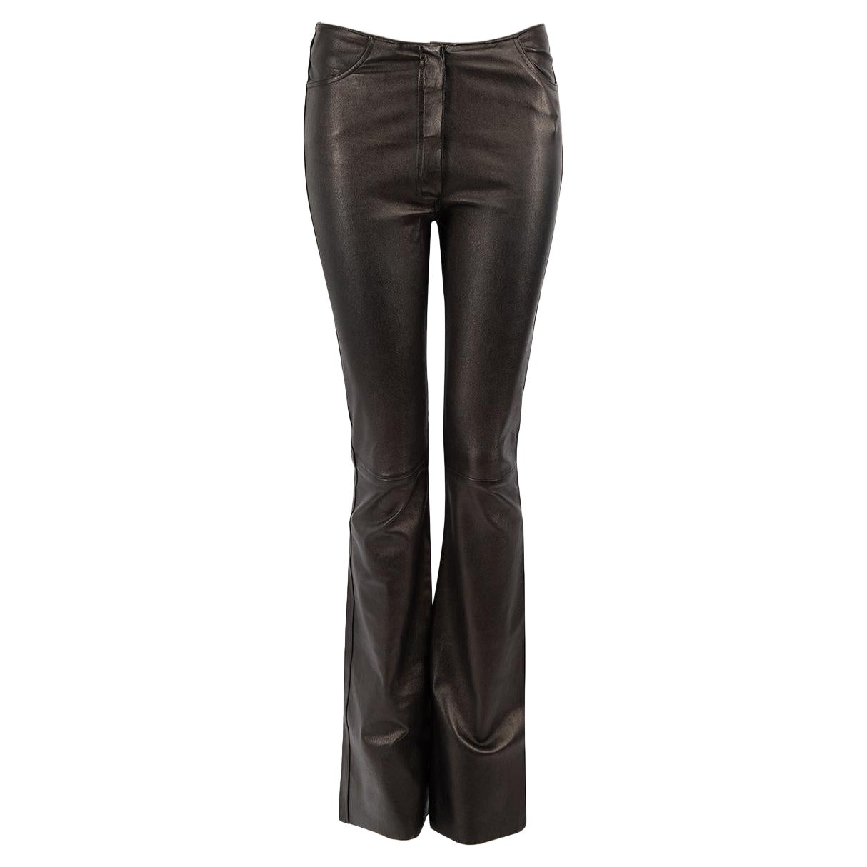 Jitrois Black Leather Mid Rise Flared Trousers Size M