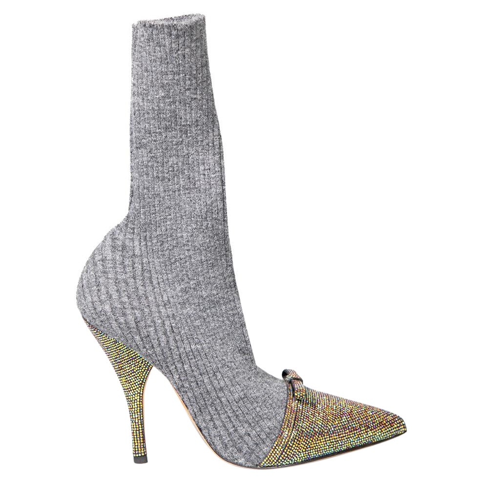 Marco de Vincenzo Grey Knit Embellished Bow Sock Boots Size IT 38.5 For Sale