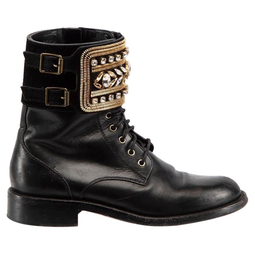 Rene Caovilla Black Leather Embellished Boots Size IT 36 For Sale