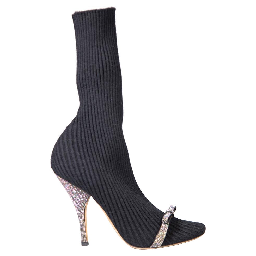 Marco de Vincenzo Black Knit Embellished Bow Sock Boots Size IT 38 For Sale
