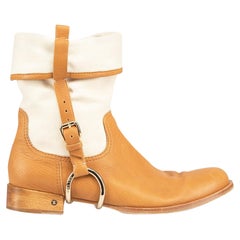 Céline Brown Leather Buckle Accent Slouch Boots Size IT 39.5
