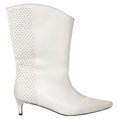Anine Bing White Leather Studded Reagan Boots Size IT 37