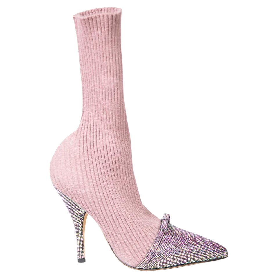 Marco de Vincenzo Purple Knit Crystal Sock Boots Size FR 36 For Sale