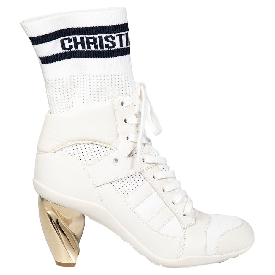 Dior White D-Zenith Lace Up Sock Boots Size IT 37 For Sale
