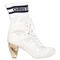 Used Dior White D-Zenith Lace Up Sock Boots Size IT 37