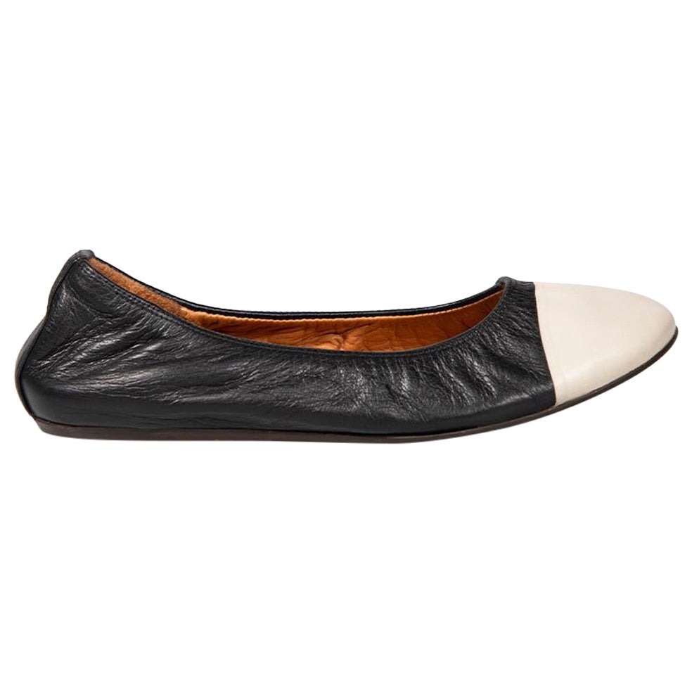Lanvin Black Leather Ballet Flats Size IT 36 For Sale