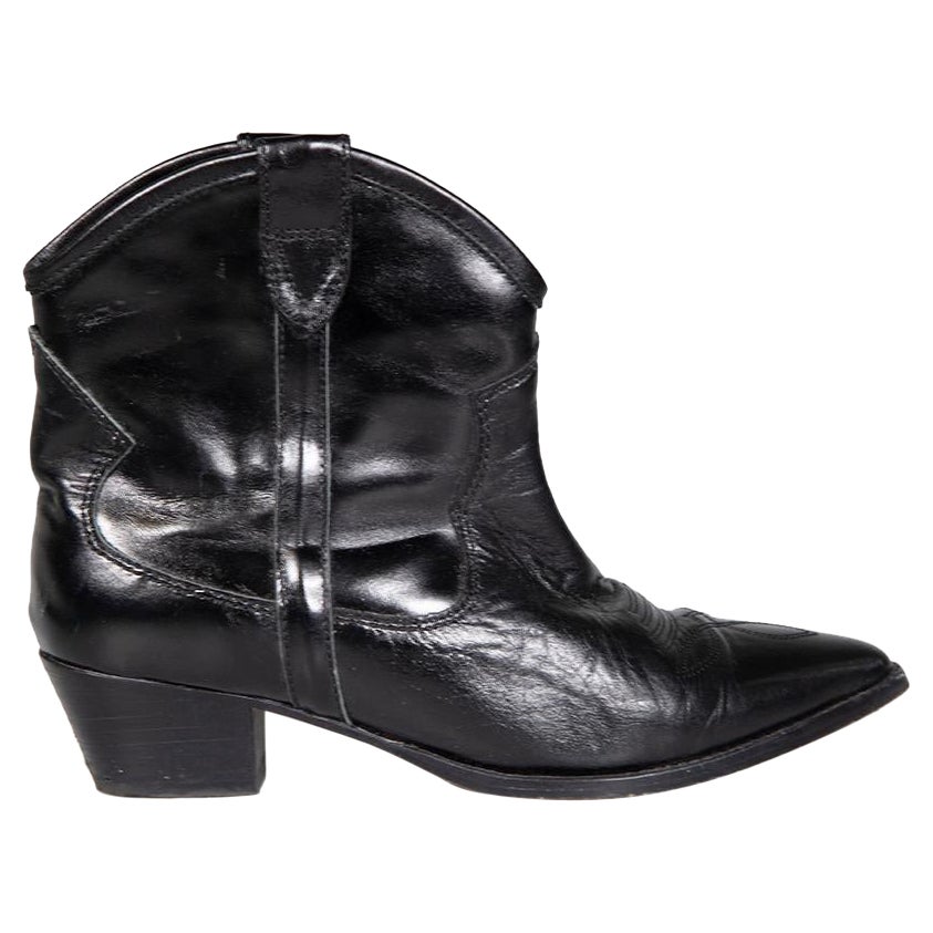 Isabel Marant Black Leather Dahope Cowboy Boots Size IT 38 For Sale
