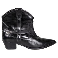 Used Isabel Marant Black Leather Dahope Cowboy Boots Size IT 38