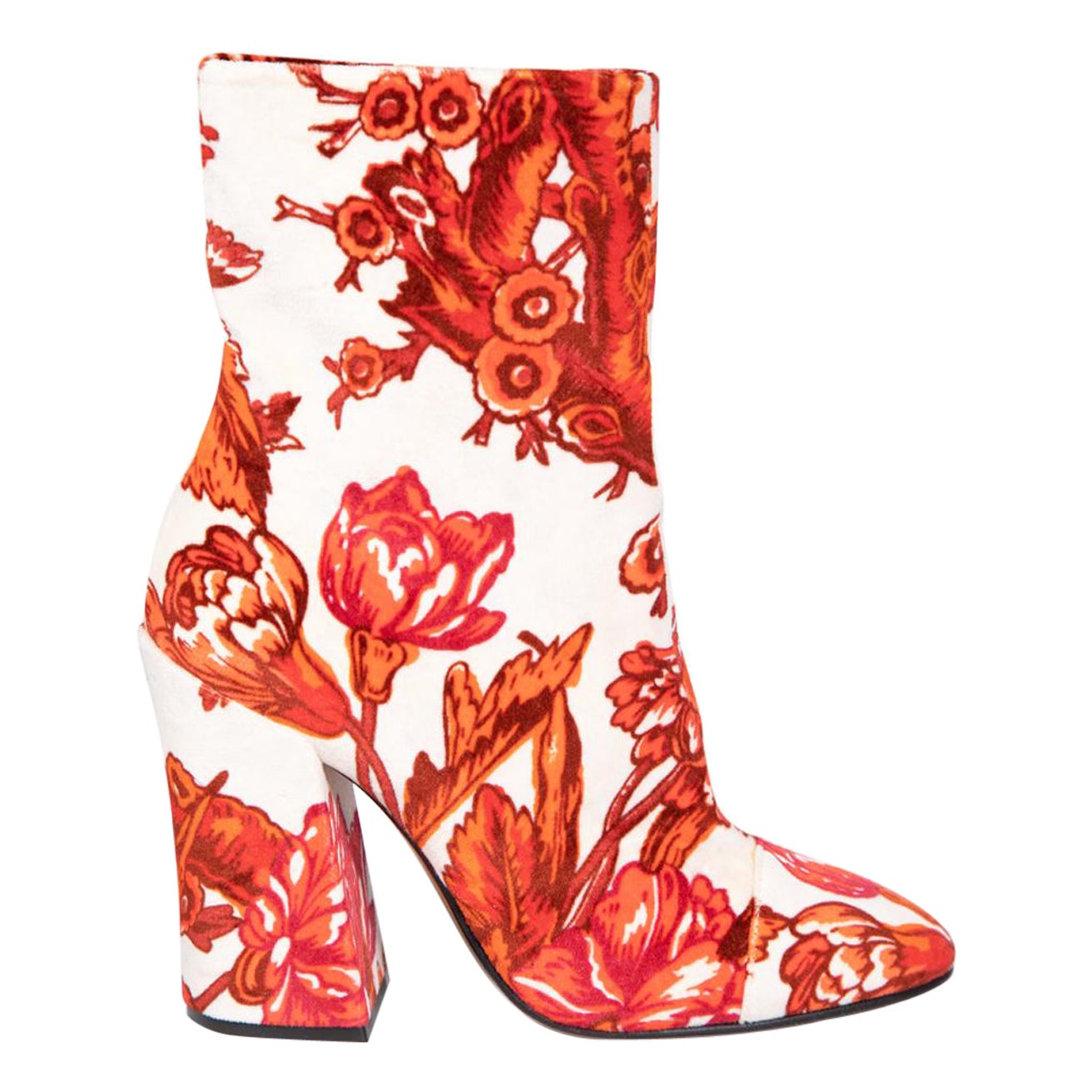 Dries Van Noten Floral Print Velvet Ankle Boots Size IT 37.5 For Sale