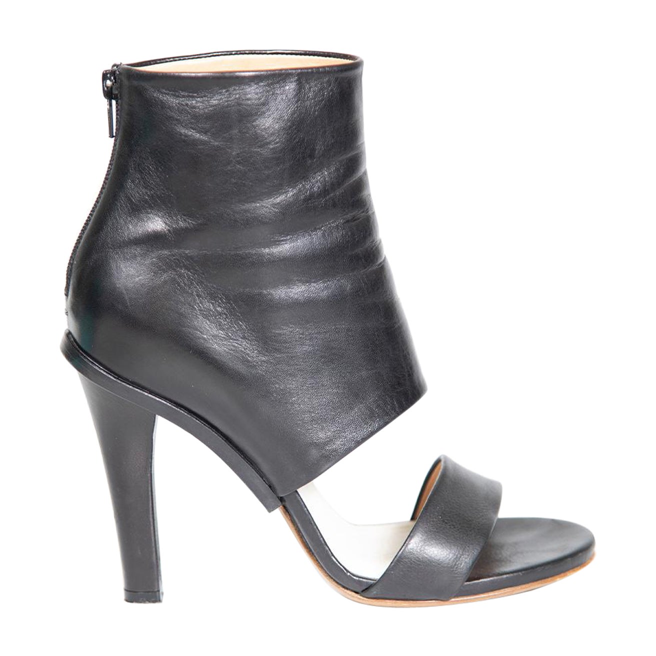 Maison Margiela Black Leather Ankle Heels Size IT 37 For Sale