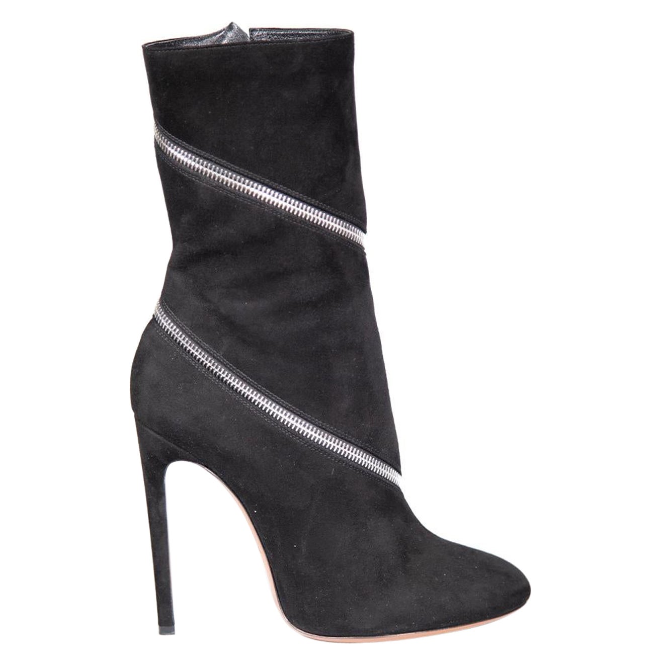 Alaïa Black Suede Zip Detail Mid Calf Boots Size IT 39.5 en vente
